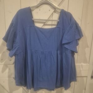 Umgee 1x Royal Blue Babydoll Top With Short Sleeves NWT